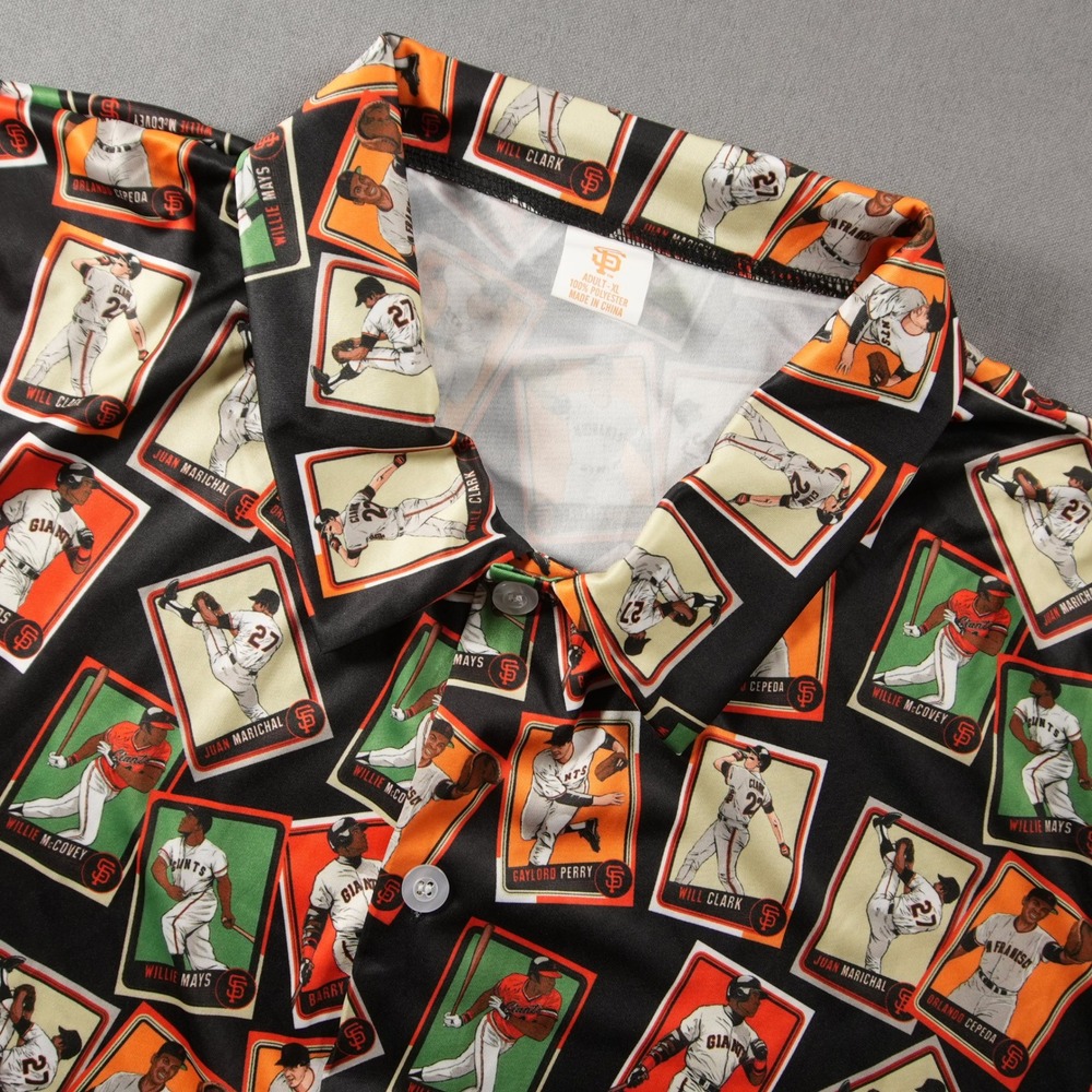 SF Giants Baseball Card Hawaiian Aloha Vacation 150th Anniversary Men Shirt XL